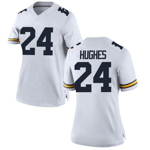 Danny Hughes Michigan Wolverines Women's NCAA #24 White Game Brand Jordan College Stitched Football Jersey NPB0254QL